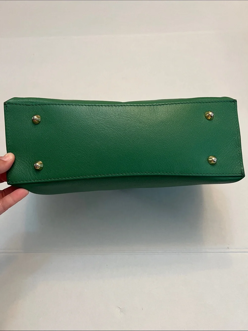 ANNA PAOLA EMERALD GREEN LEATHER BONNIE TOTE TOP HANDLE BAG GOLD HARDWARE - Picture 3 of 16